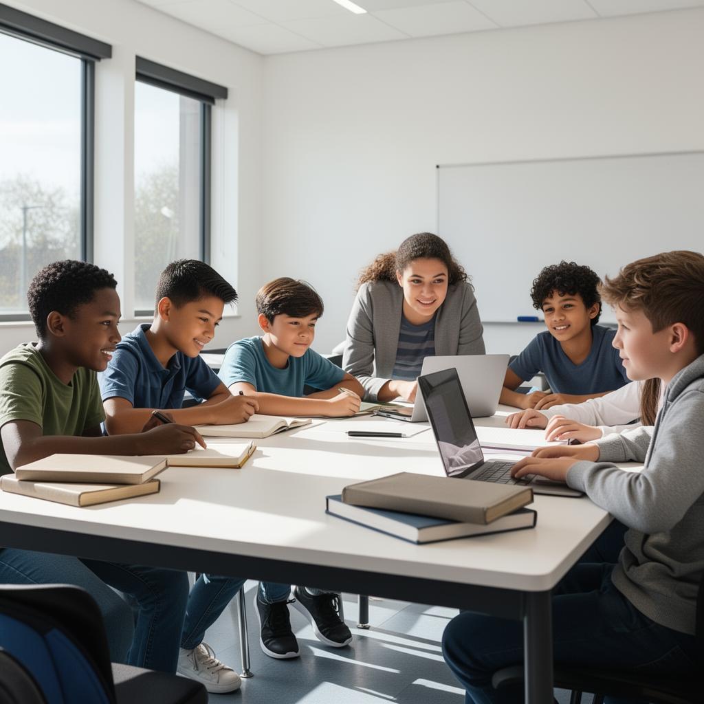 Students collaborating in a modern classroom